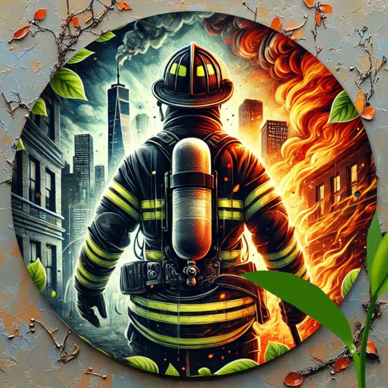 pc Vintage Firefighter Metal Sign City Hero Theme Door Mount No Electricity Needed Entryway Decor Indoor Outdoor