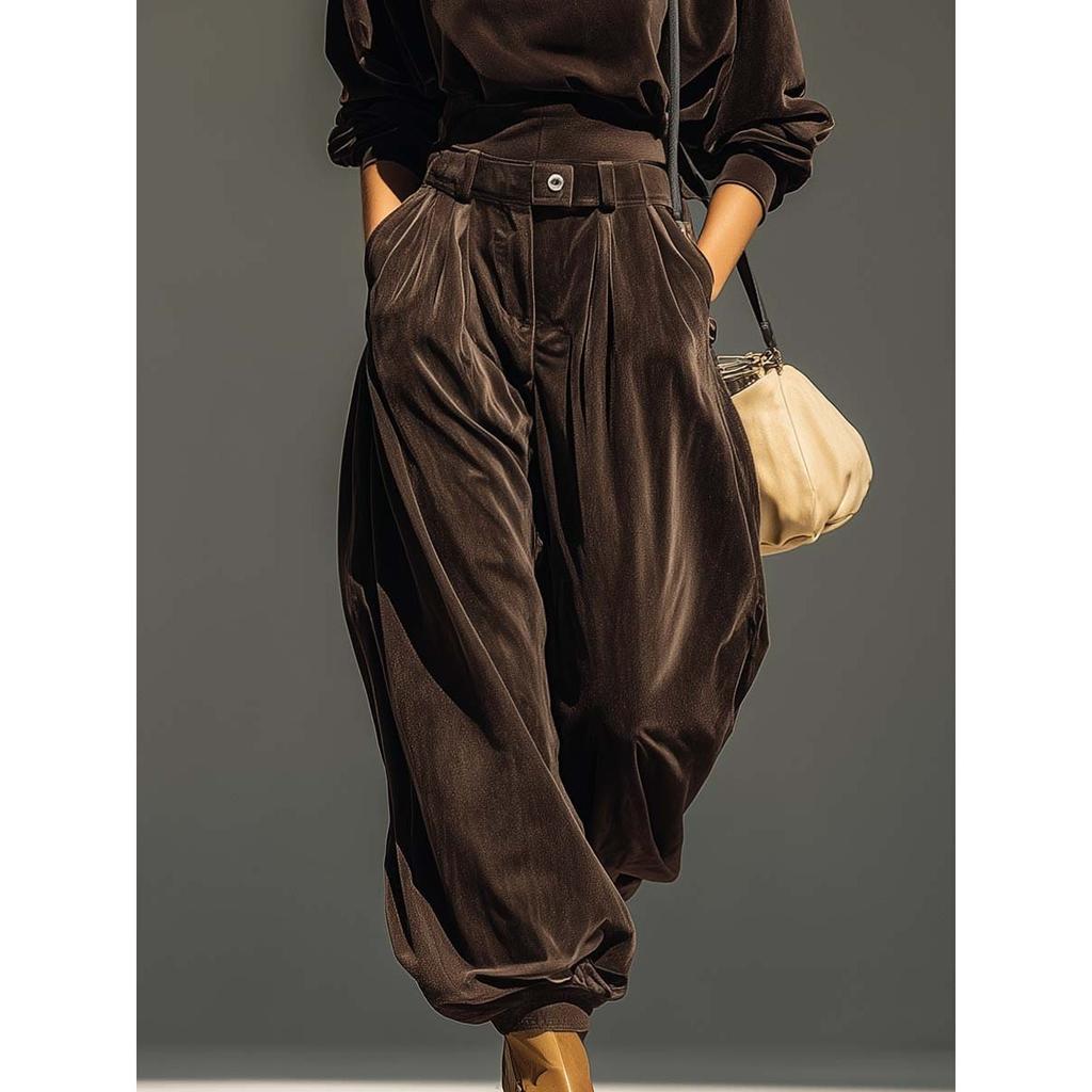 New Women's Velvet Casual Set Hooded Long Sleeve Top + Cuffed Trousers