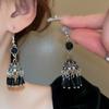 Retro ethnic style diamond-set artificial crystal fringed ear hook Miao style ancient silver old high-end earrings