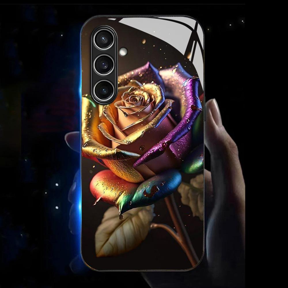 

Чехол для Samsung Galaxy A56 5G, серия Call Flash, печать узора, комбинированный чехол для телефона из закаленного стекла + ТПУ Colorful Rose