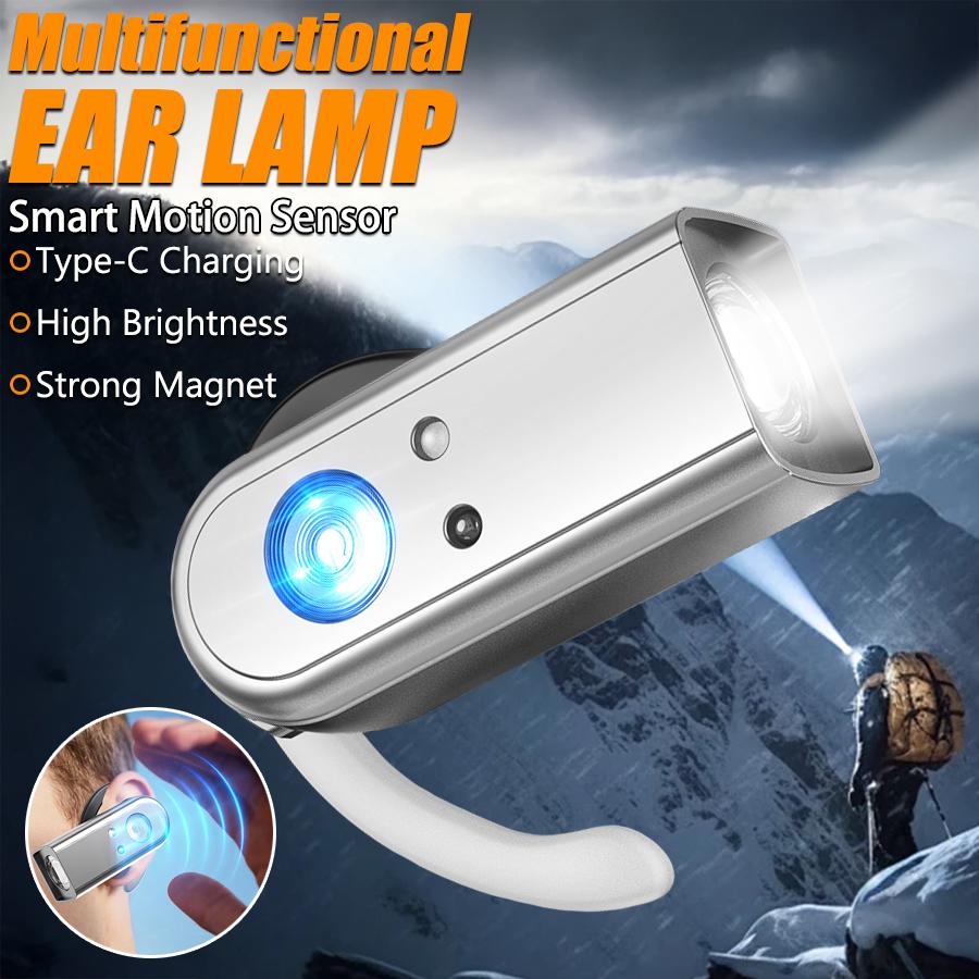 LED Induction Headlamp USB Rechargeable Portable Ear Headlamp with Magnet Headtorch for Night Running Fishing and Cycling