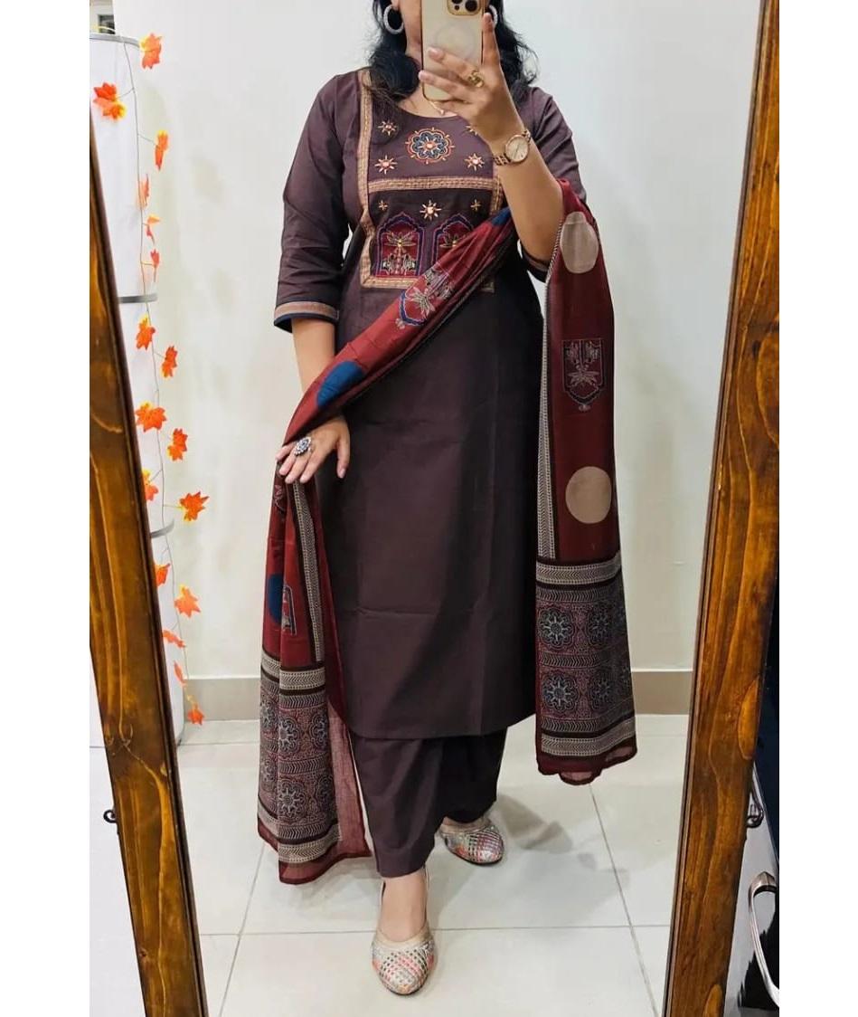 Indian Designer Cotton Kurta Pant Dupatta
