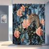 1Pcs Leopard And Pink Rose Print Shower Curtain Abstract Watercolor Shower Curtain Polyester Fiber Fabric Shower Curtain