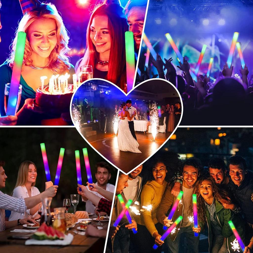 15/20Pcs LED Glow Sticks Bulk Colorful RGB Glow Foam Stick Cheer Tube Dark Light for Xmas Birthday Wedding Party Supplies