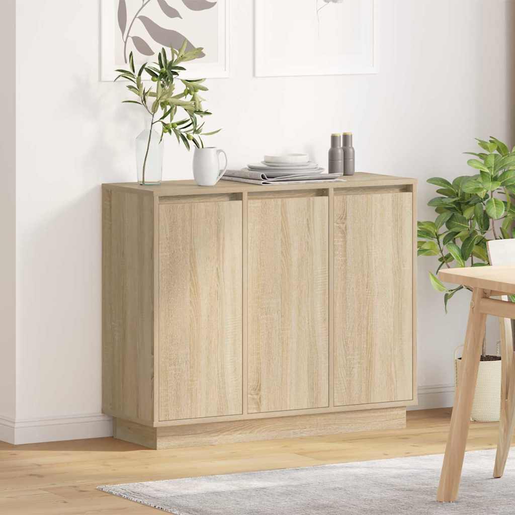 LED Sideboard Sonoma Oak 90 x 32 x 75 cm Engineered Wood