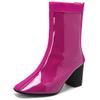 Waterproof Women's Ankle Boots New 2025 Winter Block Heels Fashion Rain Boot Patent Yellow Blue Red Pink Party Shoes Large Size