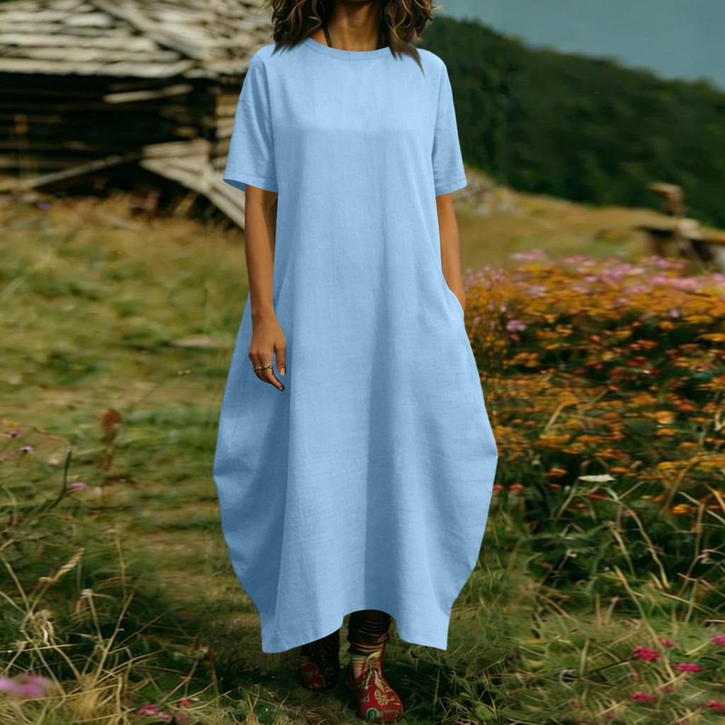 Vestito da Donna alla Moda Colorato a Maniche Corte con Tasca