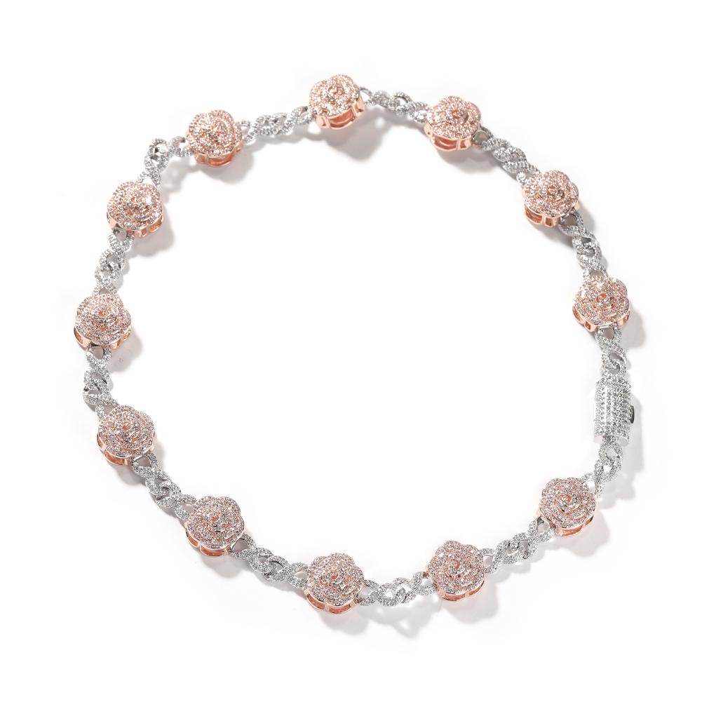 THE BLING KING Rose Flower Infinity Link Chain Necklace Prong Setting 5A Cubic Zirconia Choker HipHop Fashion Jewelry 7inch bracelet