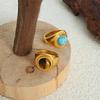 316L Stainless Steel Rings For Women 18k Gold Plated Waterproof No Tarnish With Turquoise Natural Stone Vintage Women's Ring