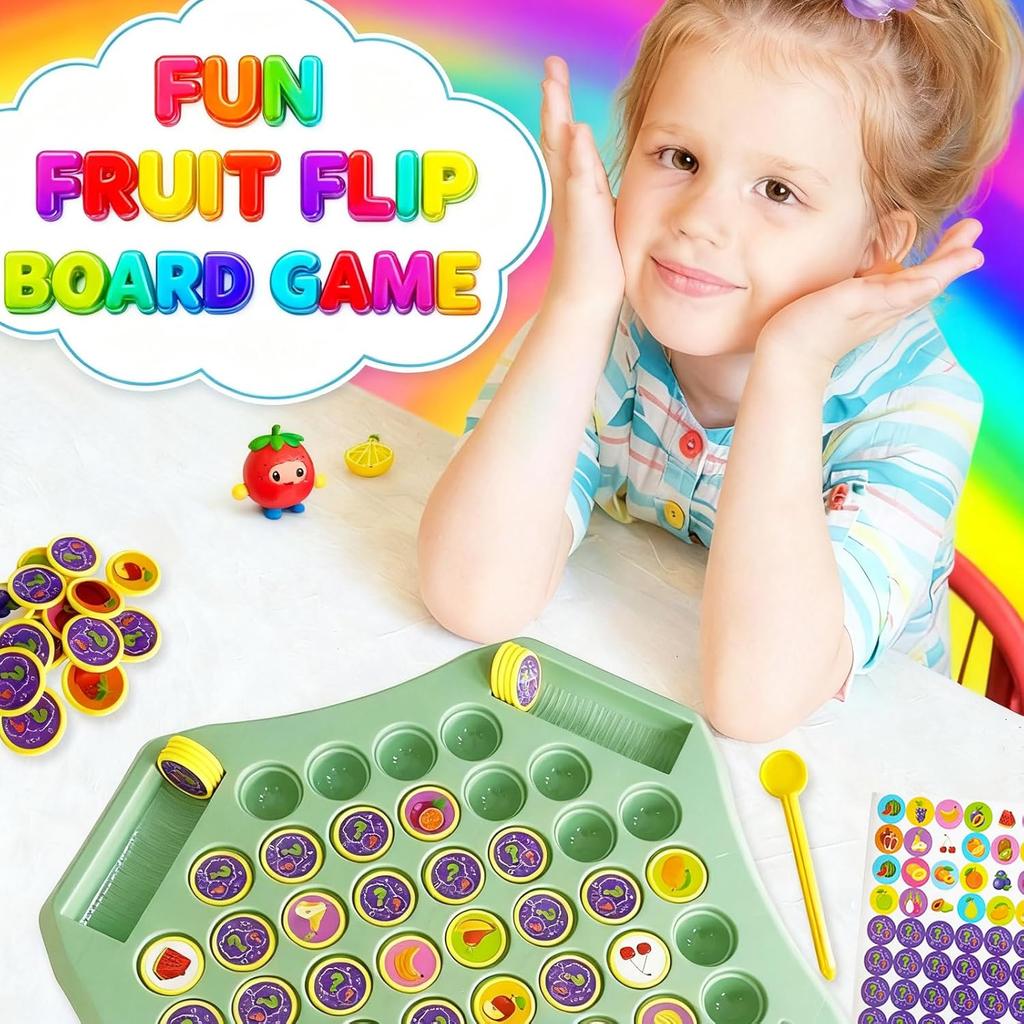 54PCS Fruit Flip Chess Memory Chess Game, Flip Match Board Game, for Kindergarten, Family, and Party Activities