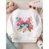Kids Sweatshirt Butterfly with Flowers Illustration Print Long Sleeve Crewneck Sweatshirt - Soft Casual Pullover Top , Fall Winter Clothing