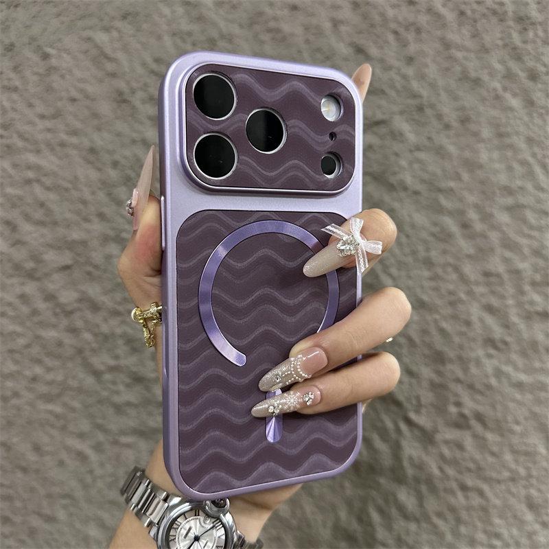 Drop-Proof Wave Pattern Magnetic iPhone Case with Lanyard Hole - Compatible with iPhone 11, 14, 15, 16 Pro Max, 17