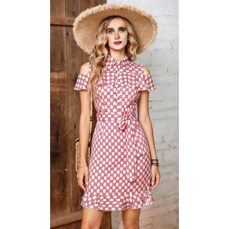 Women Clothing Summer European Style Sexy Off-shoulder Ruffle Elegant Maxi Dress S красный