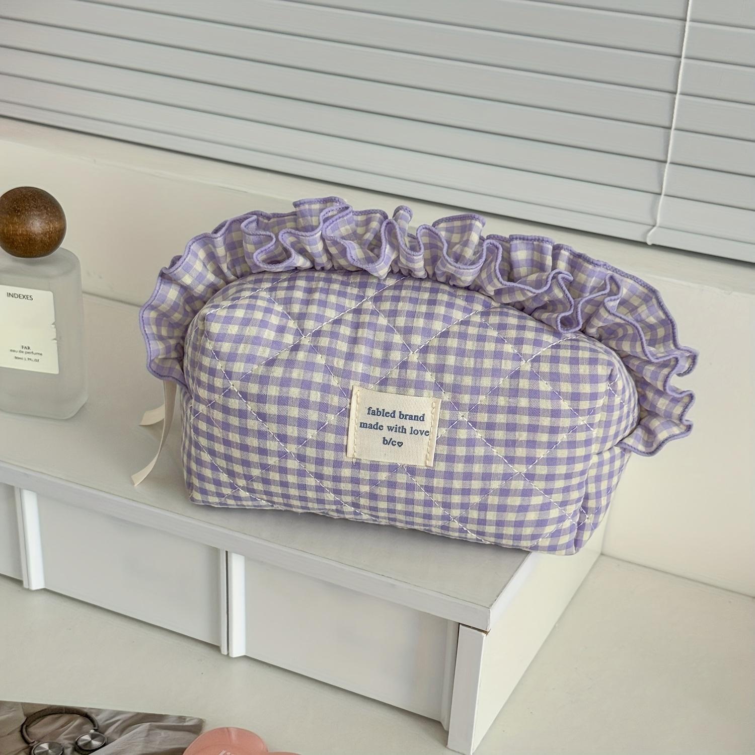 

Fashion Lace Plaid Cosmetic Bag, Minimalist Niche INS Style, High-Value Look, Large-Capacity Portable Pouch Perfect for Home фіолетовий
