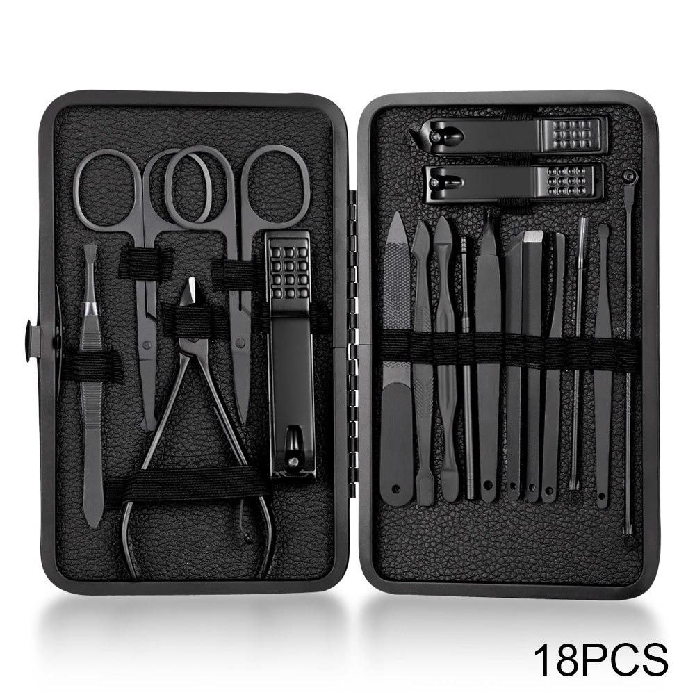 7/10/12/16/18Pcs Black Manicure Set Nail Clippers Hand Foot Face Care Stainless Steel Accessories Stainless Steel