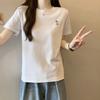 Solid Color Round Neck White Front Shoulder Short-sleeved T-shirt for Women In Summer Loose Slim Bottom Shirt Top Short-sleeved Women