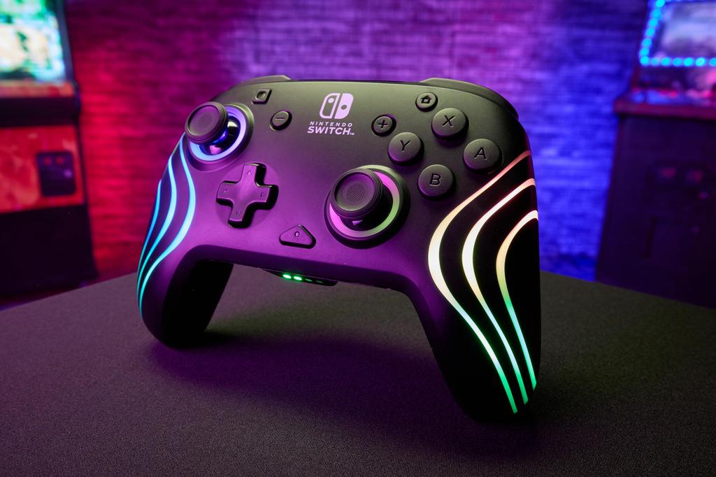 PDP Afterglow Wave Wireless Nintendo Switch Pro Controller with Motion Fully Licensed for Customizable LED Rechargeable Power Black Controls,