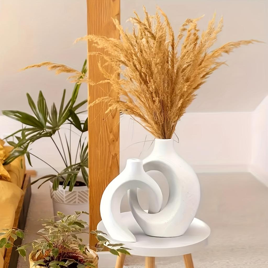 Hul Keramisk Vasesett på 2, Kosete Rund Boho Smultring Moderne Vase Nordisk Minimalistisk Dekorativ Vase for Moderne Trendy Hjem Bord Midtpunkt Dekor