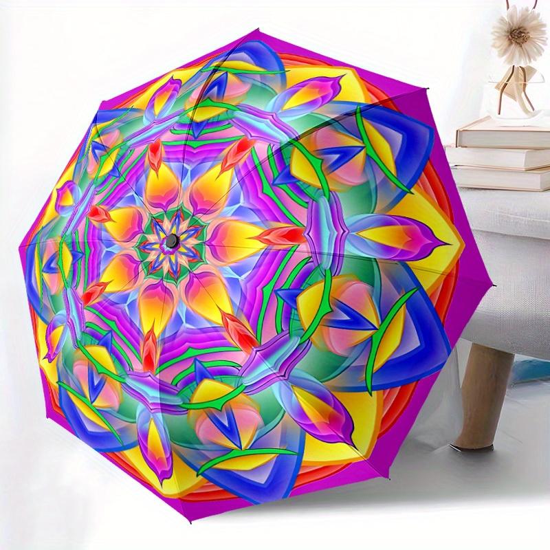 1pc Kaleidoscope Pattern Folding Umbrella With Excellent UV Protection, 8 Ribs Casual Durable Lightweight Portable Travelling Umbrella For M