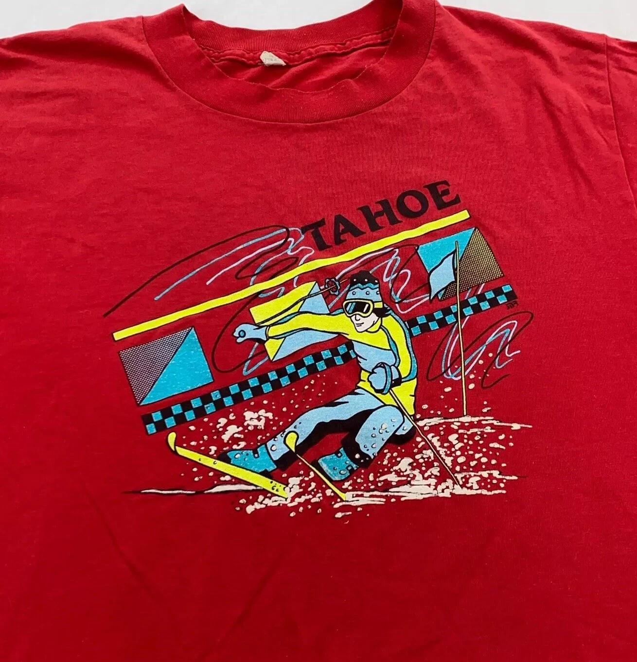 винтажная футболка 80-х TAHOE SKIING MEDIUM/LARGE серфинг пляж мягкая тонкая M