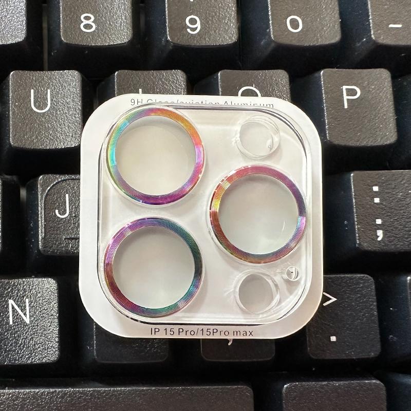 For iPhone 14 15 Pro Max / 14 15 Plus Rear Camera Lens Tempered Glass + Metal Protector Ring