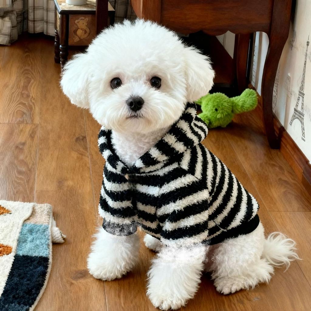XS-XL Autumn Winter Pet Dog Warm Coats Red White Black Stripe Hoodie Dog Clothes for 0.5-7.5kg Small Medium Dogs