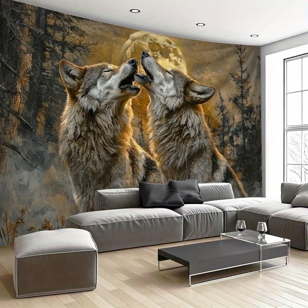 1Pc Howling Wolves Tapestry Wall Hanging, Decorative Fabric Poster for Bedroom, Living Room, Dorm & Home Decor