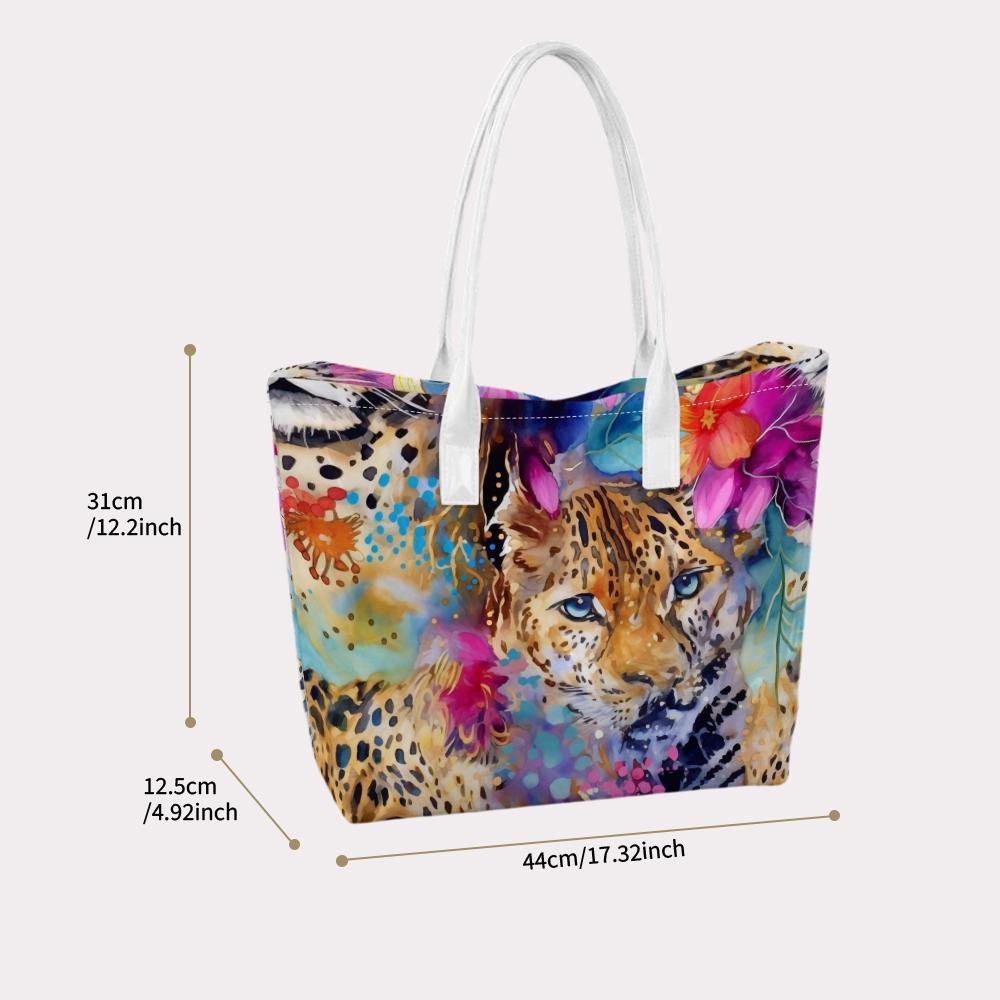 Watercolor Leopard Stylish Casual Large Capacity Lightweight Women's Daily Shoulder Tote Bag