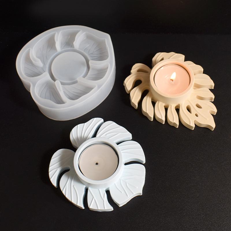 Plaster Concrete Resin Craft Casting Molds Leaves Candlestick Silicone Mold DIY Handmade Leaf Tealight Candle Holder