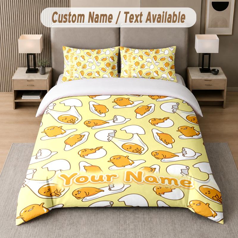 Custom Name Gudetama 3Pcs Duvet Cover Set Personalized Text Bedding Pillowcases Bedroom