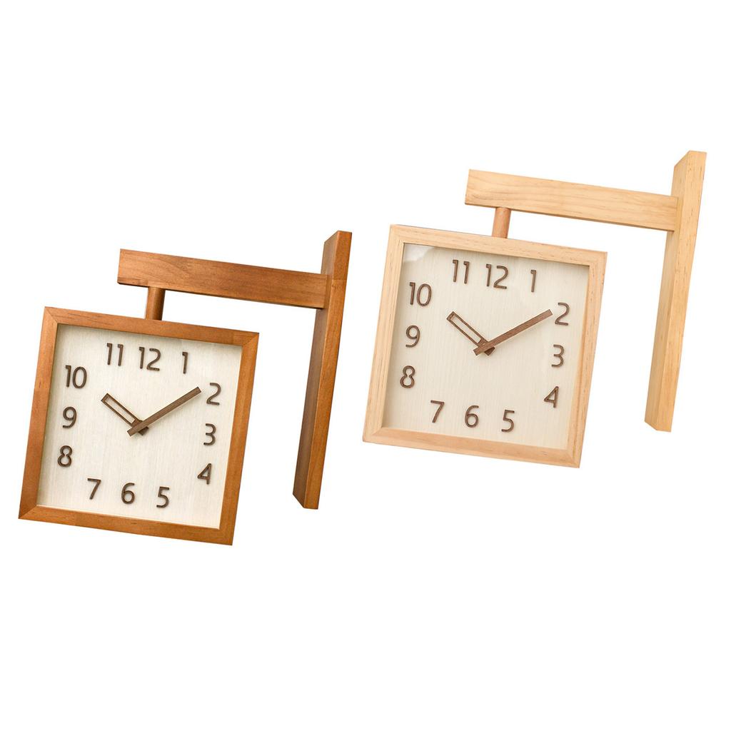 Wall Clock Simple Silent Square Double Sided Clock Wooden Decorative Corner Clock for Living Room Household