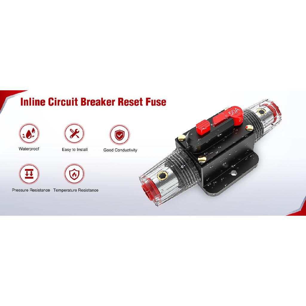 20A-150A Inline Circuit Breaker Resettable 12-24V DC Reset Fuse Holder 3-15 AWG Overload Protection With Wrench for Car Circuit Breaker 6