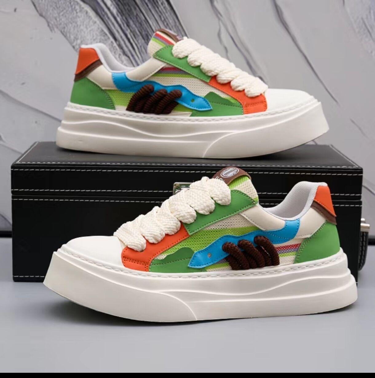 

Европейская станция мужская обувь летом 2025 новая модная универсальная повседневная обувь тканевая поверхность дышащая толстая подошва увеличивающая рост кеды прилив 39 зелёный