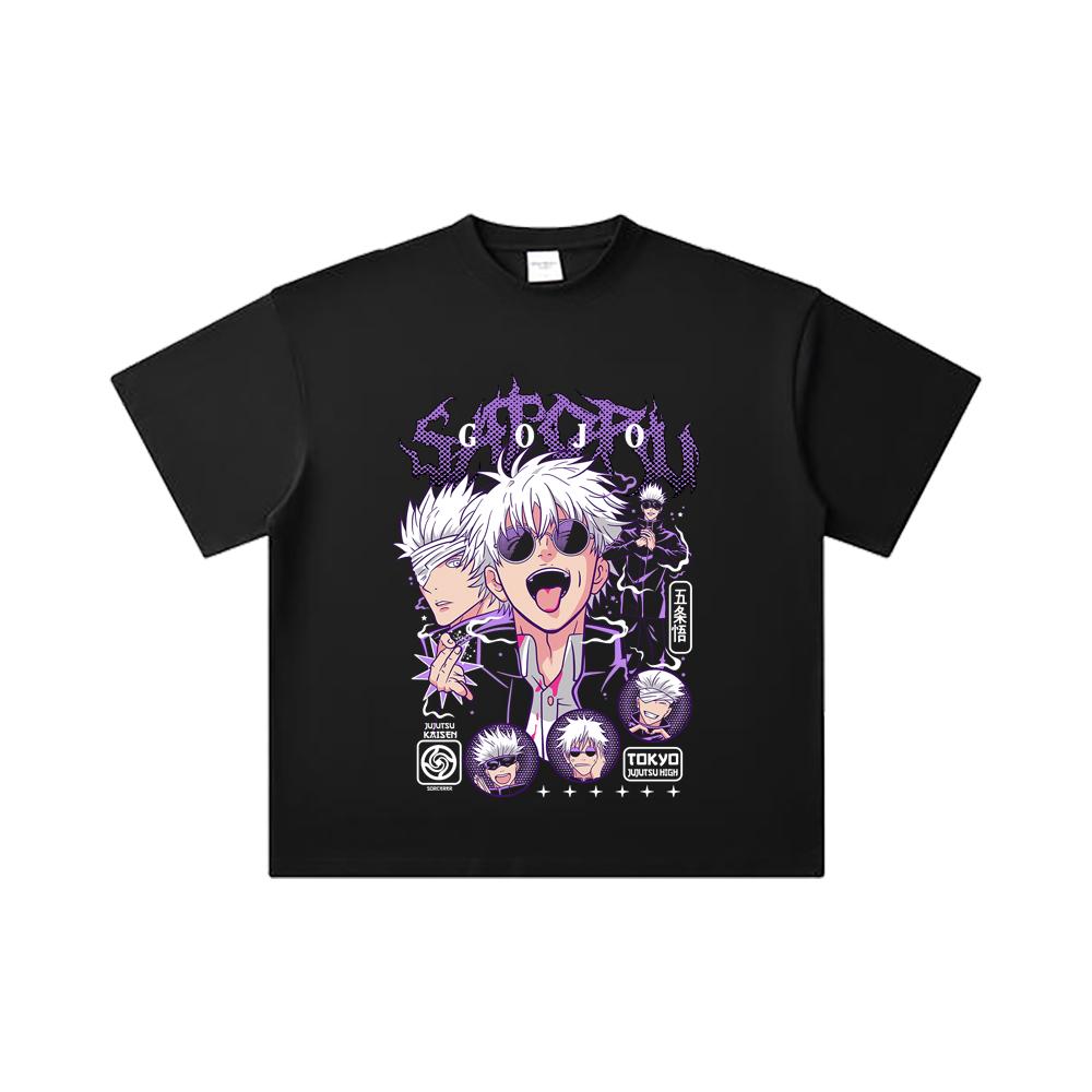 260 GSM Double Yarn 32 Count 100% Cotton Jujutsu Kaisen V21 Gojo Print Unisex Heavy Cotton T Shirt