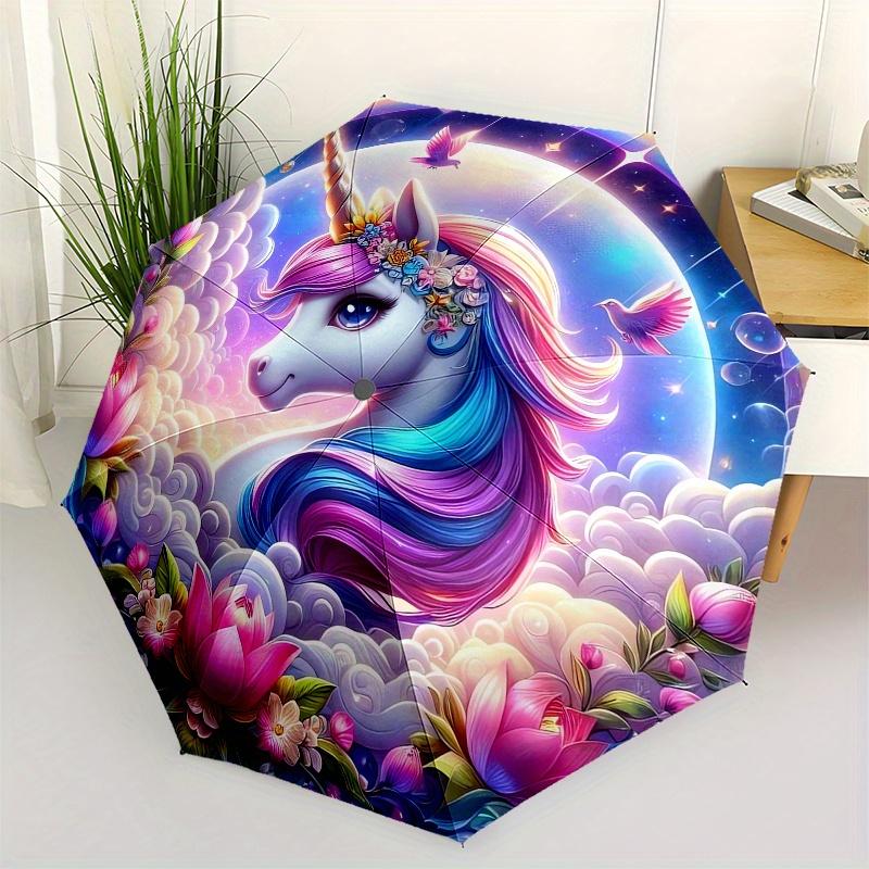 

Unicorn Fantasy Theme 8 Bone Hand Automatic Folding Umbrella, Compact and Portable Design, A Perfect Gift for Birthday, Christmas or Busines