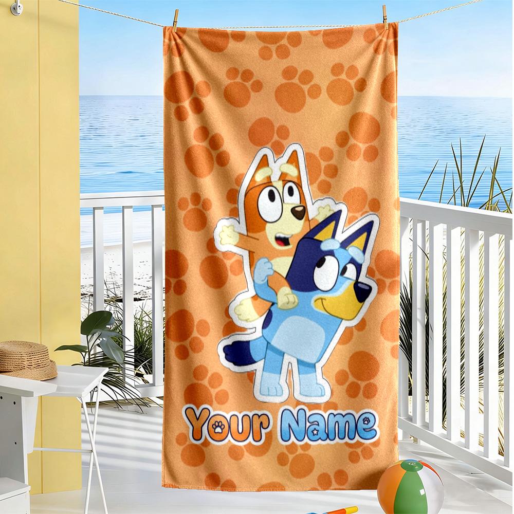 Bluey Personalized Name Beach Towel Soft Durable Quick-Dry Perfect for Traveling Yoga Camping and Swimming