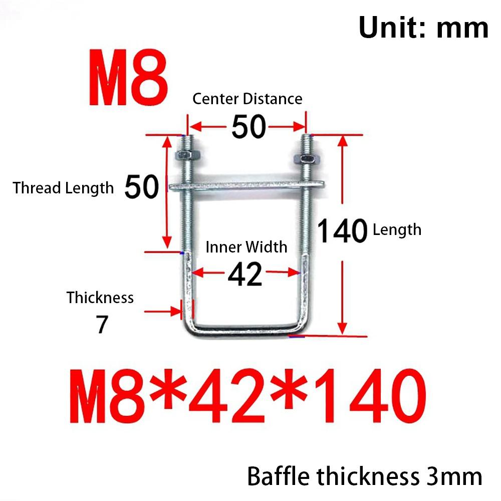 1Pcs Durable Galvanized Q235 Carbon Steel M8 Square Tube Clamp With Baffle Screws Square Bolt Right Angle U-bolt for Square Tube