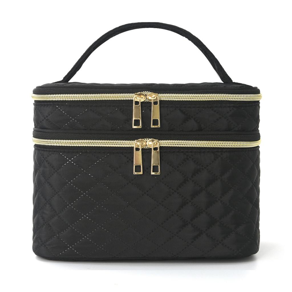 

Polyester Double Layer Travel Makeup Bag With Large Capacity For Daily Use Black