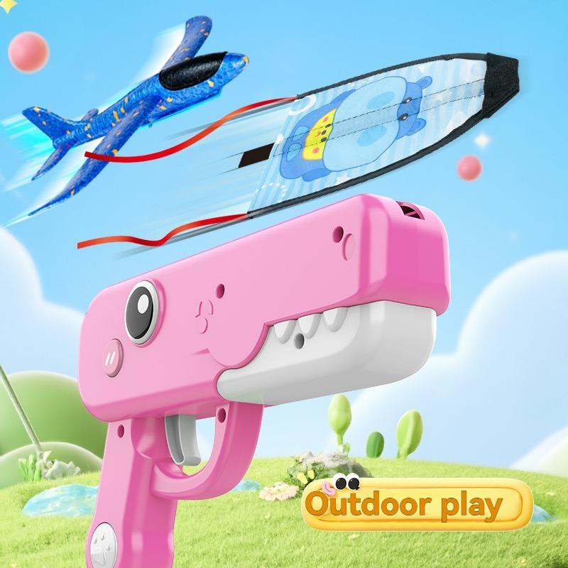 Outdoor Games Kids Glider Flight Throw Foam Plane Kite Shooting Gun, Plane Launcher Toy For Kids, Shooting Toy