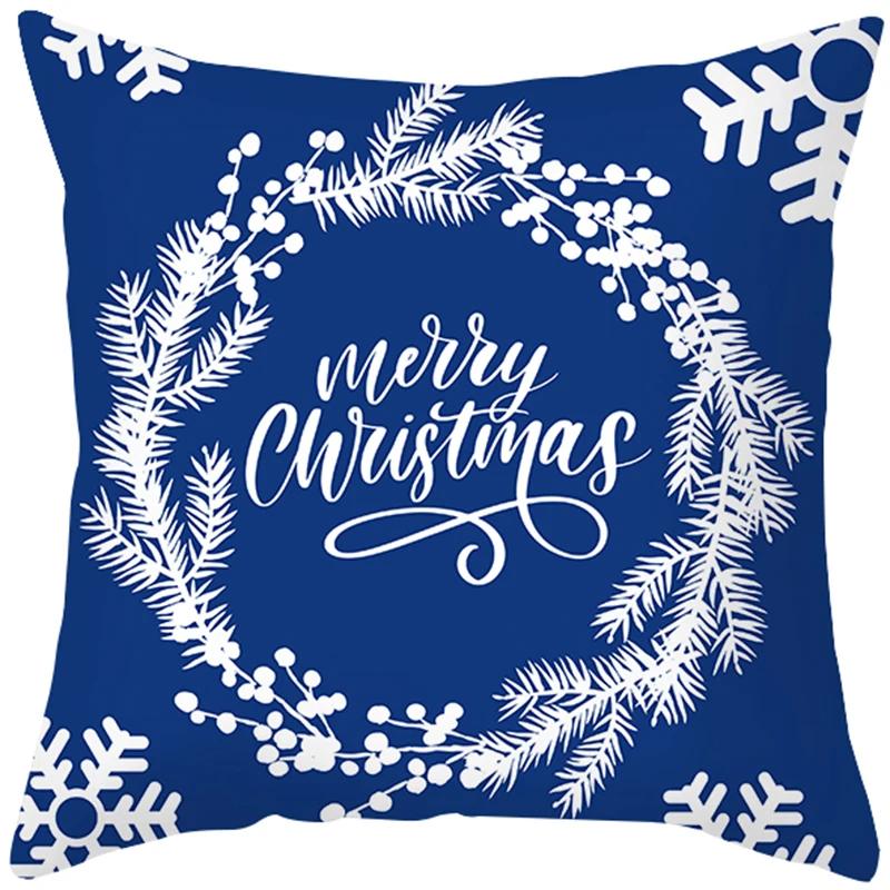 Home Decoration Christmas Blue Printing Poly Poems Pillow Set Nordic Modern New Year Cushion Funda De Almohada