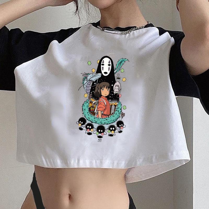 Totoro Studio Ghibli Harajuku T Shirt Women Cropped Ullzang Miyazaki Hayao Tshirt Funny Cartoon T-shirt Anime Crop Top