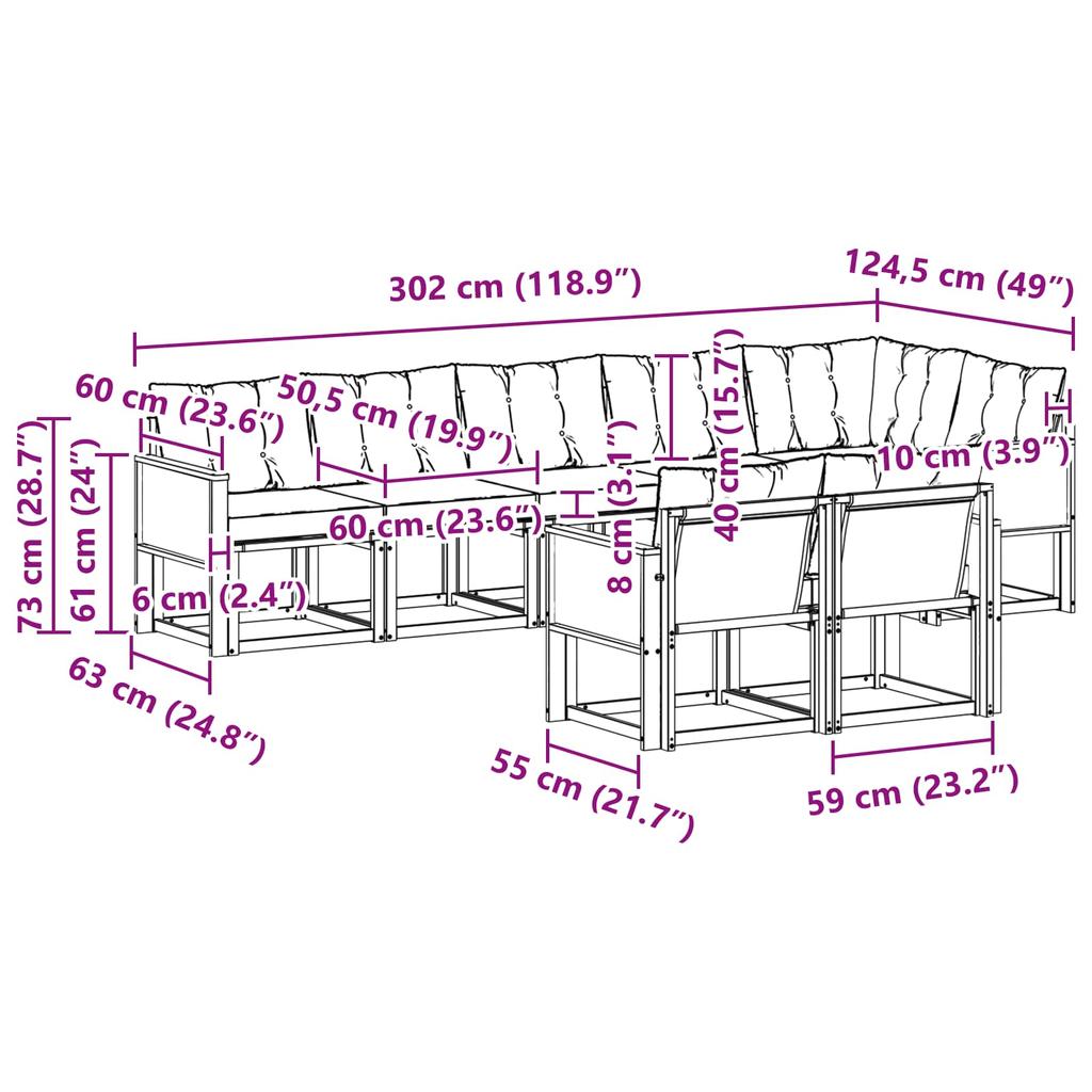 Outdoor Sofa Set with Cushions 8 pcs Natural and Black