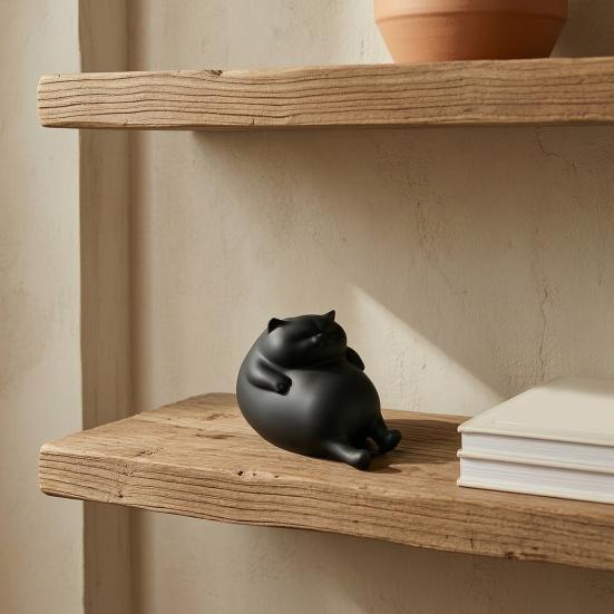 Office Desk Accessories 3D Printed Fat Cat Figurine, Cute Lazy Statue, Room Decor Aesthetic Minimalist Tabletop Ornament for And Shelf Decorations