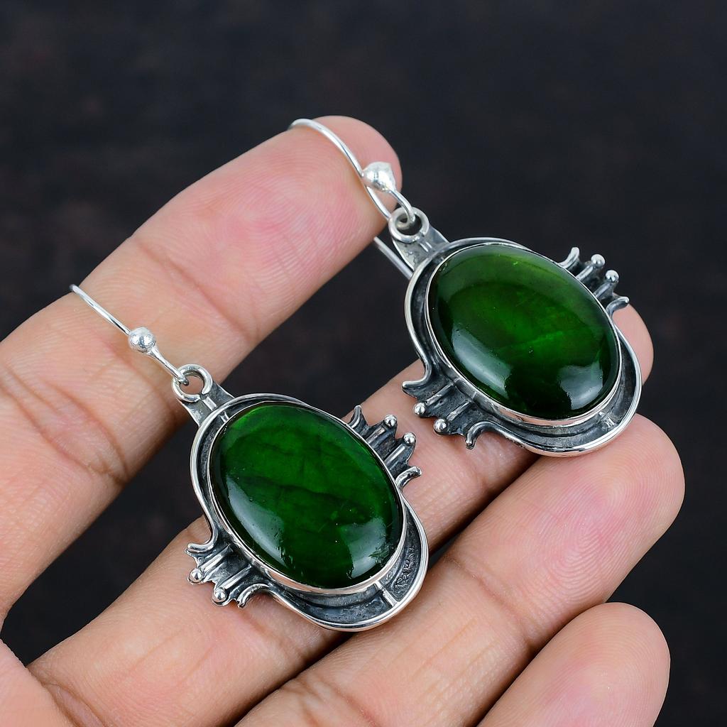 Náušnice z labradoritu zeleného ohně Náušnice ze stříbra 925 Náušnice z ryzího stříbra Ručně vyráběné šperky Dárek pro ni Visací náušnice Náušnice z rodného kamene