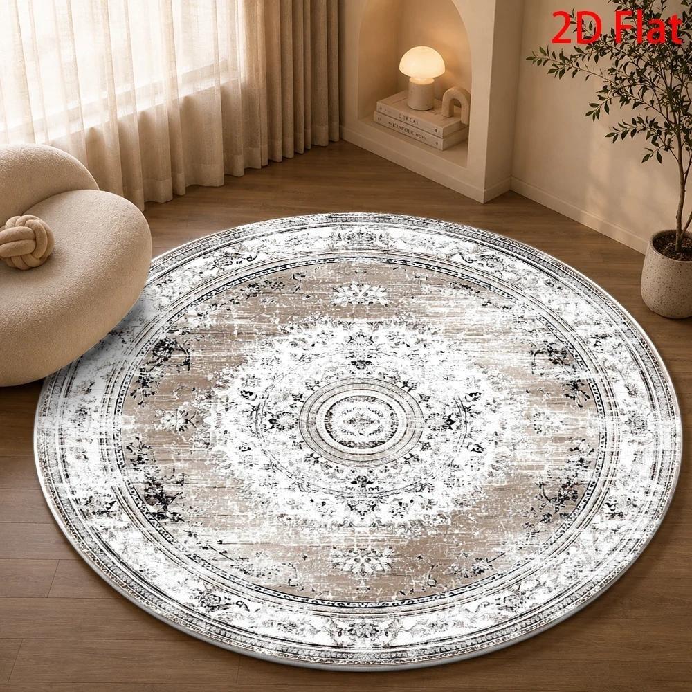 Deep Blue White Large Mandala Round Area Rug Non Slip Floor Mat Washable Carpet For Outdoor Patio Garden Home Decor Gift