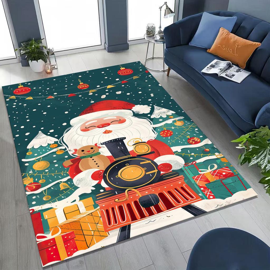 Frohes Neues Jahr Frohe Weihnachten Weihnachtsbaum Weihnachtsmann Cartoon Geschenk Teppich Teppich für Schlafzimmer Wohnzimmer Sofa Haus Fußmatte Dekoration,Rutschfest
