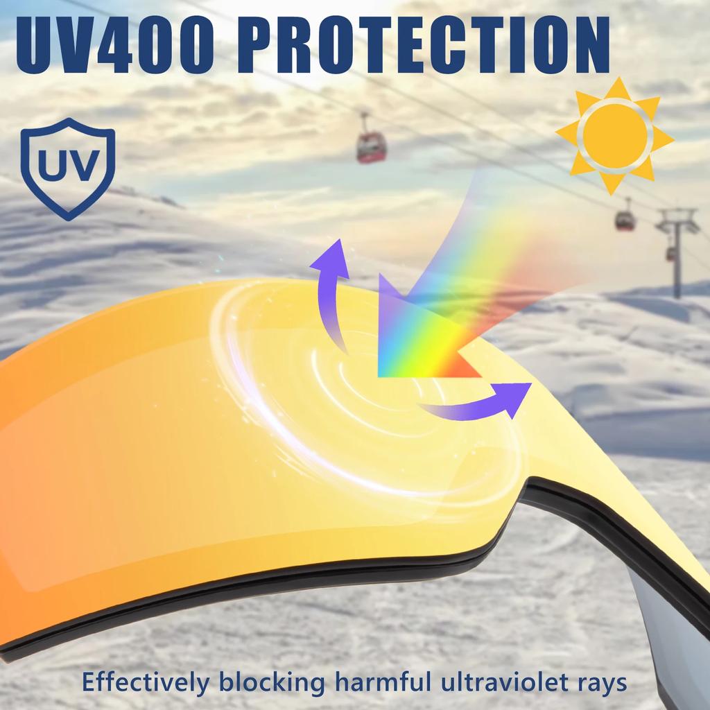 Gafas de Esquí Adaptables Luz Roja Azul para Hombres y Mujeres Gafas de Esquí Activas Antivaho Gafas de Esquí Magnéticas Protección UV Protección 400 Gafas de Nieve