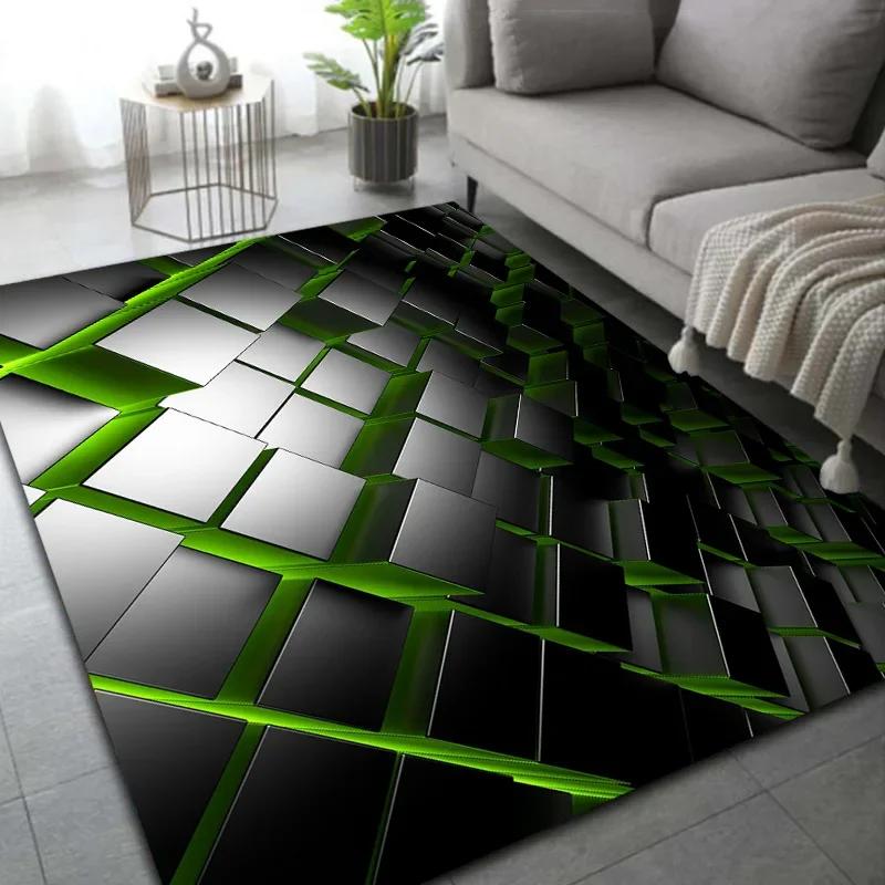 Crystal Velvet Carpet 3D Block Area Rug Memory Foam Anti-Slip Floor Mat for Living Room Bedroom Kitchen Decor