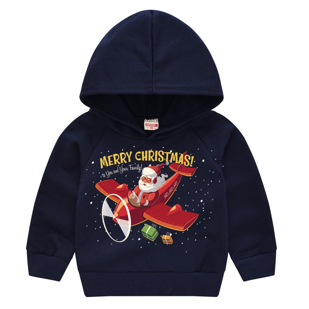 Christmas New Year Cartoon Spring and Fall Children's Printed Hooded Sweater Boys and Girls Casual Tops with Hoodie