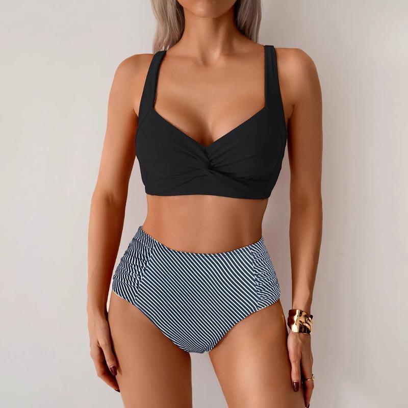 

2026 Sexy Blue Strapped Swimwear Women High Waist Bikini Set Brazilian Lady Swimsuit Cross Push Up Beach Bath Suit XXL